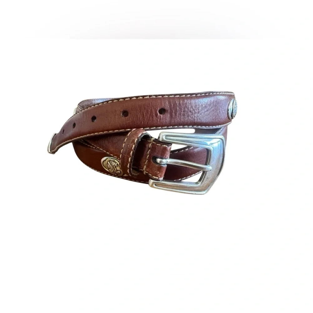 Fossil Italian Full Grain Cowhide Leather Golf Theme Medallion Belt Size 44
